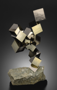 Large cluster of sharp, cubic Pyrite on matrix from Navajún, Spain