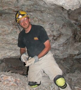 John Rakovan shown underground in Sunshine No. 1 Adit, Blanchard Mine, Bingham, New Mexico